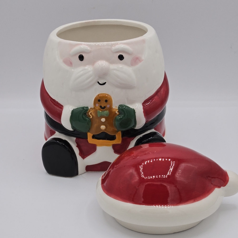 HOLIDAY TIME Christmas Santa Claus with Gingerbread Earthenware Candy/Cookie Jar - Picture 3 of 10